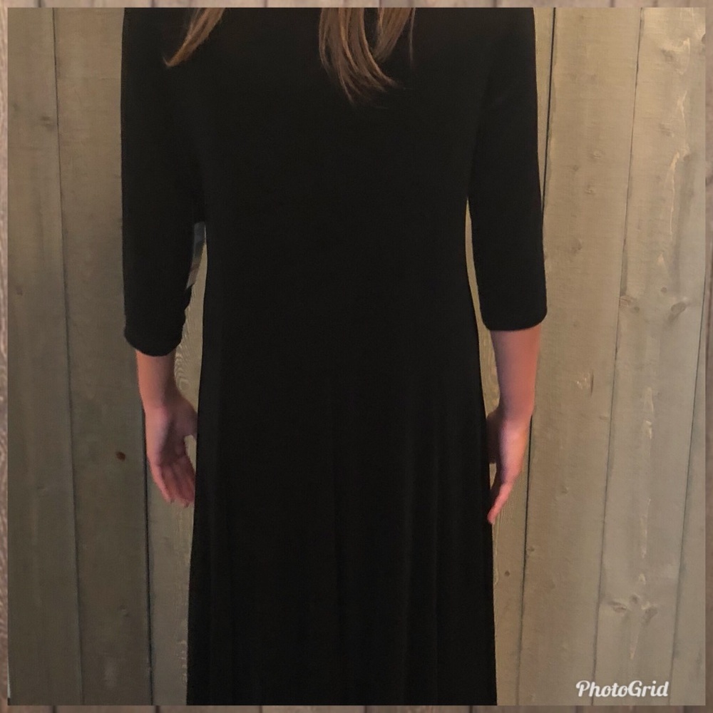 Kiara Black Dress Scoop Neck Slinky A-Line SMALL - Picture 3 of 4